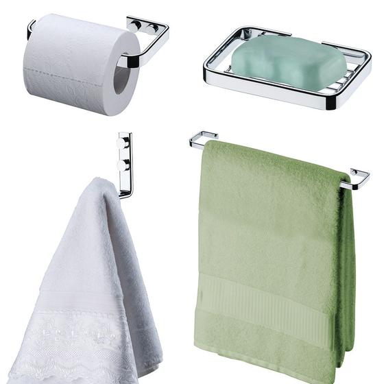Imagem de Jogo porta papel higiênico suporte sabonete toalheiro gancho pendurar toalhas roupas parede banheiro