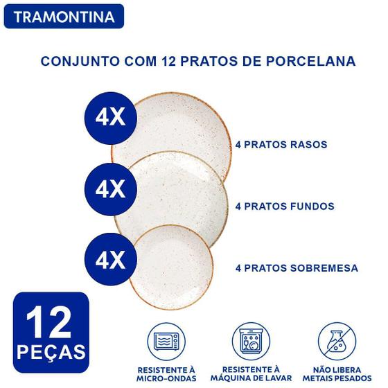 Imagem de Jogo Pratos Raso Fundo Sobremesa Tramontina Porcelana 12 Pçs