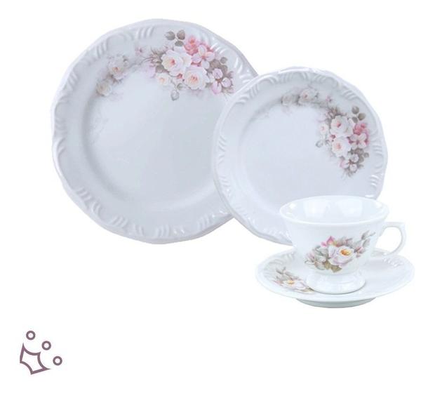 Jogo Pratos Rasos Sobremesa e Xícaras Chá 24 Peças Eterna Porcelana ...
