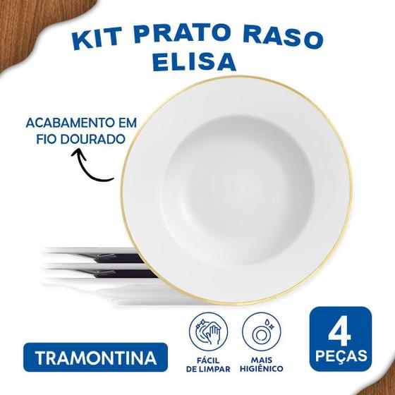 Imagem de Jogo Pratos Rasos Tramontina Elisa Com Borda Dourada 4 Peças