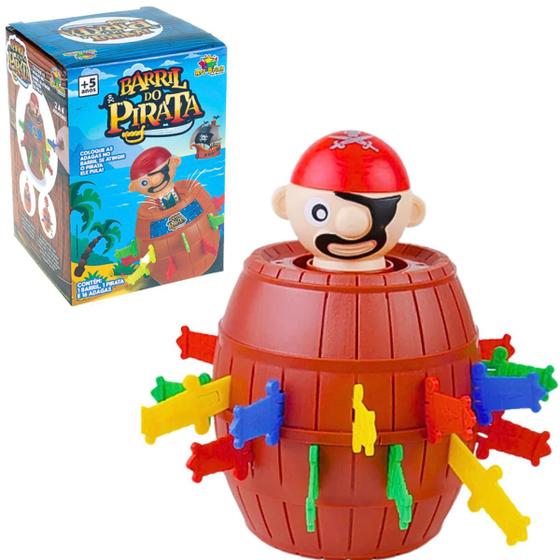 Imagem de Jogo Pula Pirata Infantil Barril Grande Brinquedo Divertido Com 16 Adagas Coloridas Art Brink