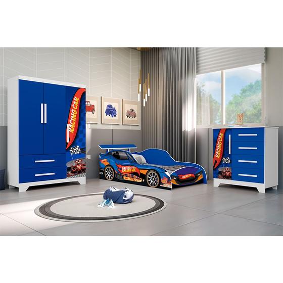 Imagem de Jogo Quarto Infantil Completo Carro com Colchão - Azul