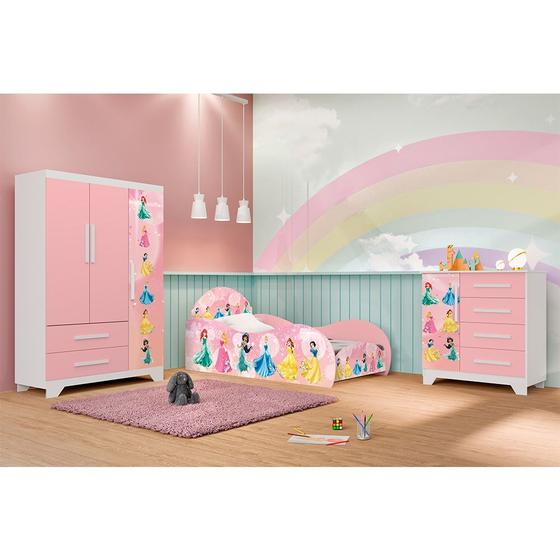 Imagem de Jogo Quarto Infantil Completo Carro com Colchão - Rosa