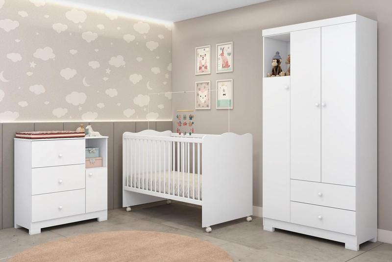Imagem de Jogo Quarto Infantil Completo Flok 100% MDF-Roupeiro-Nicho-Decorativo-Cômoda-Berço-Mini-Cama-Lolly-Moveis Estrela