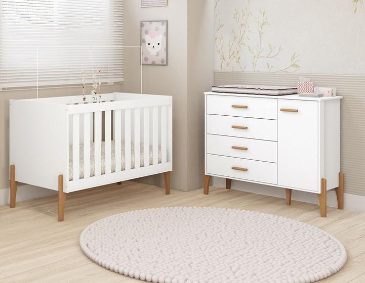 Imagem de Jogo Quarto Infantil Iris 100% MDF- Com Berço Mini Cama e Gaveteiro Sistema Antitombamento - Moveis Estrela