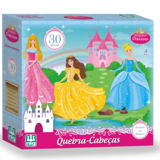 Imagem de Jogo Quebra-Cabeça Princesas em Madeira 30 Peças +4 Anos Infantil Diversão Brinquedo Nig Brinquedos - 0792