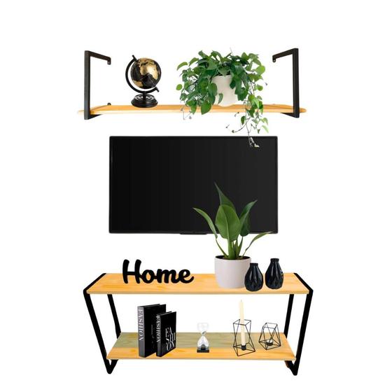 Imagem de Jogo Sala Rack E Prateleira Conjunto Moderno Decorativo Para Seu Ambiente