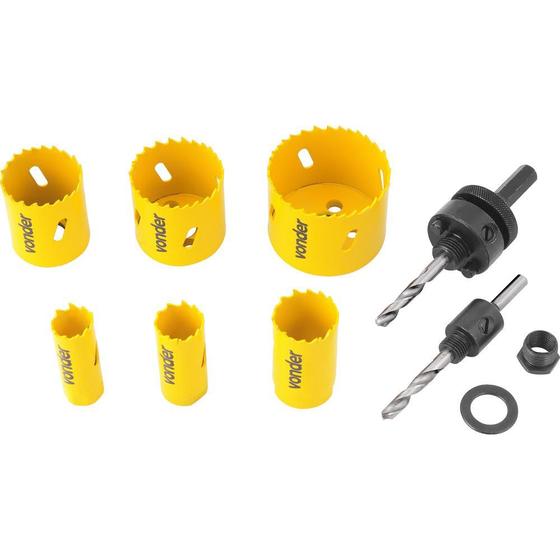 Jogo serra copo aço rápido 22-64mm bimetálica para metal com 9 peças scv300 - Vonder Menor preço em Jogo serra copo aço rápido 22-64mm bimetálica para metal com 9 peças scv300 - Vonder