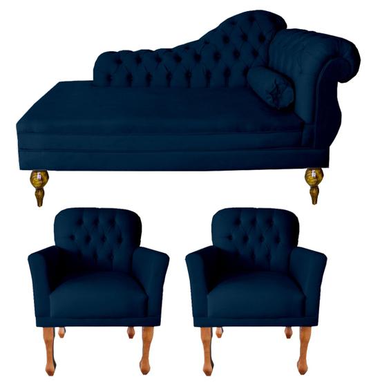 Imagem de Jogo Sofá Divã Imperial 120 Cm + 2 Poltronas Stephany Capitone - Suede - Sv Decor