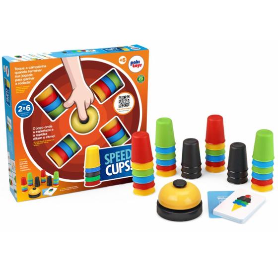 Imagem de Jogo Speed Cups Copinhos Coloridos Cartas Cores Brinquedo Atividade Velocidade Rapidez Copos Empilhar Família Amigos Festa Presente