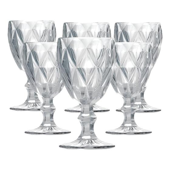 Jogo Taças Diamante Vidro 340ml Copo Diamond Moderno Luxo