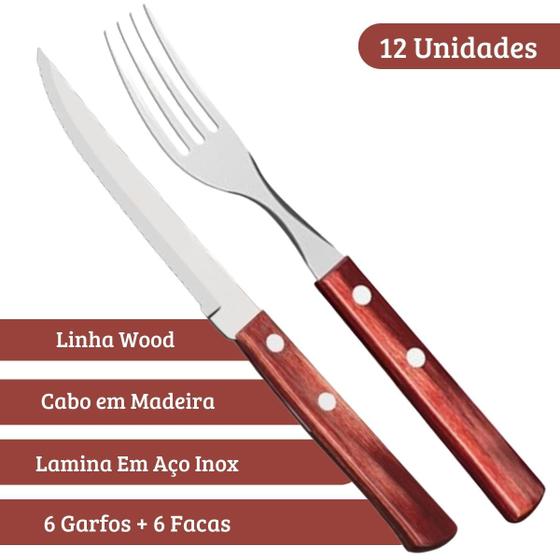 Jogo Talher 6 Garfo + 6 Faca Inox Cabo De Madeira 12 Peças Menor preço em Jogo Talher 6 Garfo + 6 Faca Inox Cabo De Madeira 12 Peças