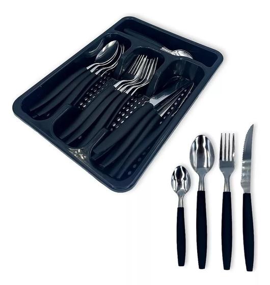 Imagem de Jogo Talheres Aço Inox Faqueiro 24 Peças Com Gaveteiro Mesa Posta