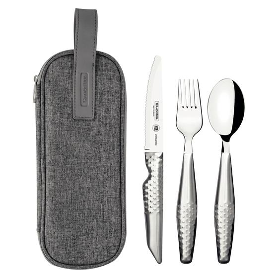Jogo Talheres Assistivos, Inox, com Estojo, 4 Peças