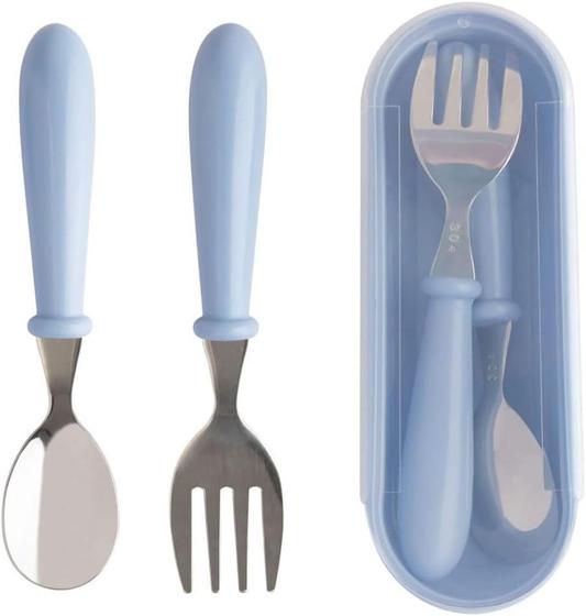 Imagem de Jogo Talheres Clink Colher Garfo Inox Infantil Kit Com Estojo Bebe Azul