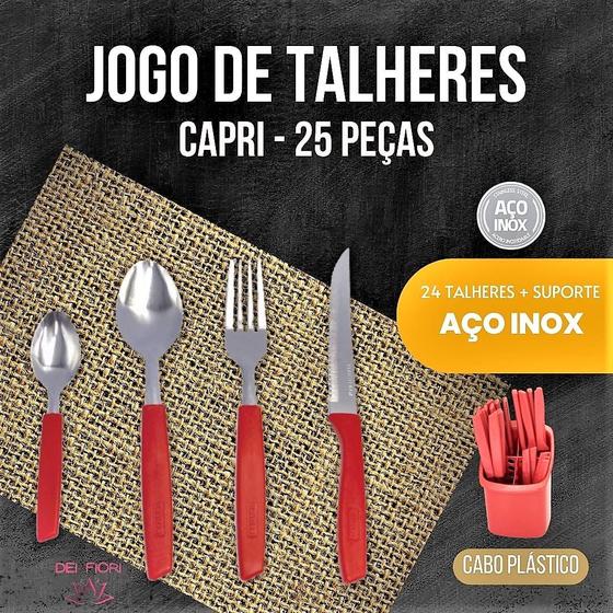 Imagem de Jogo Talheres Em Inox Cabo Plástico 25Pçs Com Porta Talheres