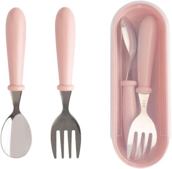 Imagem de Jogo Talheres Infantil Colher Garfo Inox  Kit Com Estojo Bebe Rosa Criança