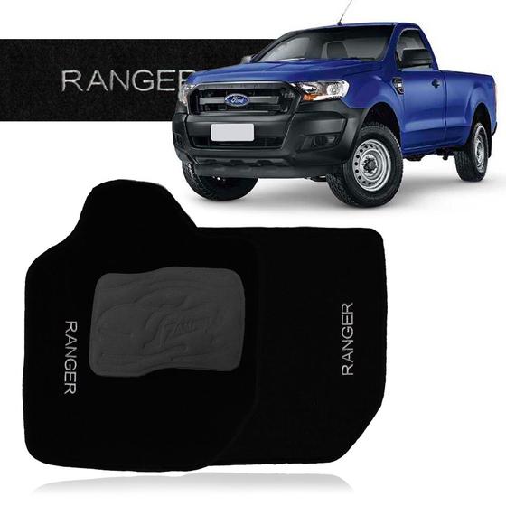 Imagem de Jogo Tapete Carpete Automotivo Ranger Cabine Simples 2013 a 2022 Preto 2 Peças