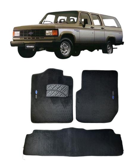 Imagem de Jogo Tapete Carpete Chevrolet Veraneio 1987 a 1995 Com Logo Bordado Preto-300.343PTO