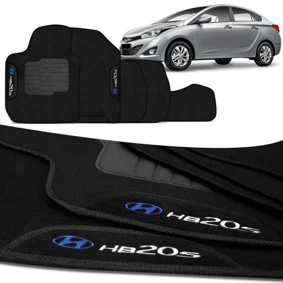 Menor preço em Jogo Tapete Carpete HB20S Sedan 2012 a 2019 Preto com Grafia Bordado 5 Peças
