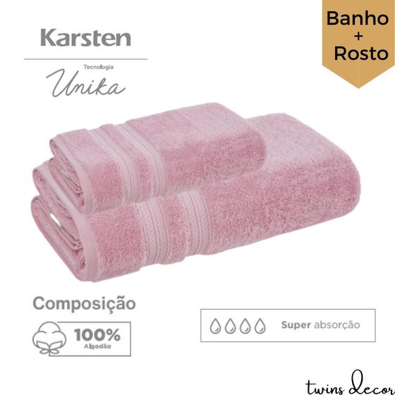 Imagem de Jogo Toalha de Banho e Rosto Karsten Unika 2 peças 100% Algodão Fio Penteado 500 g/m²
