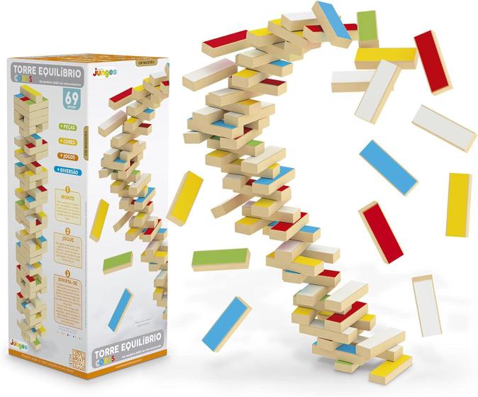 Imagem de Jogo Torre De Equilibrio Em Mdf Colorida Com 69 Pçs - Junges