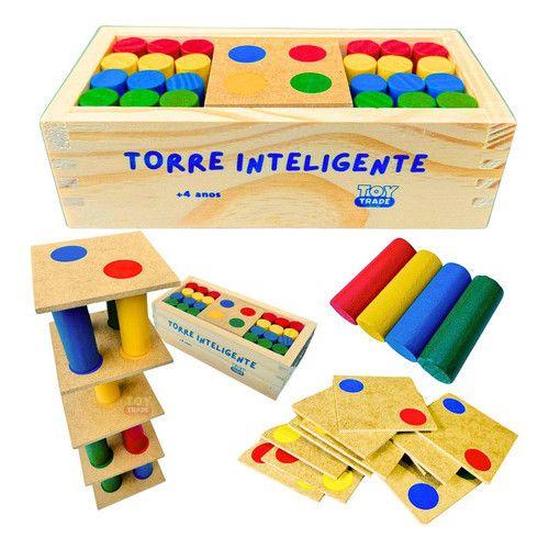 Imagem de Jogo Torre Inteligente Madeira Brinquedo Educativo 24 peças