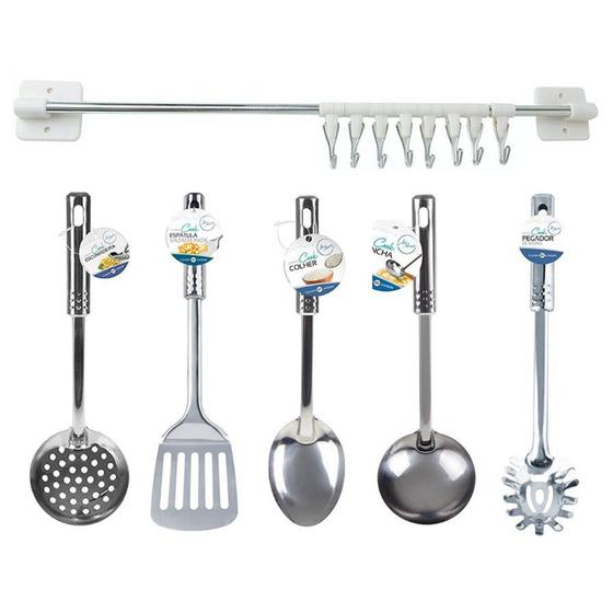 Imagem de Jogo Utensílios de Cozinha Aço Inox Kit 6 Peças Com Suporte - Art House