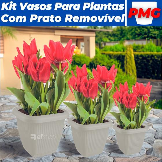 Imagem de Jogo Vasos Para Plantas C/ Prato P M G Decoração Casa Jardim Varanda