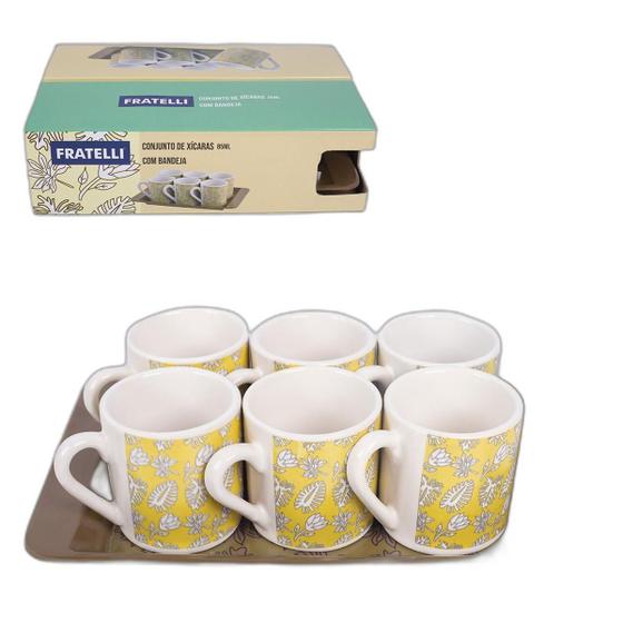 Imagem de Jogo Xícara Café Expresso Conjunto 6 Canecascom Bandeja 85Ml