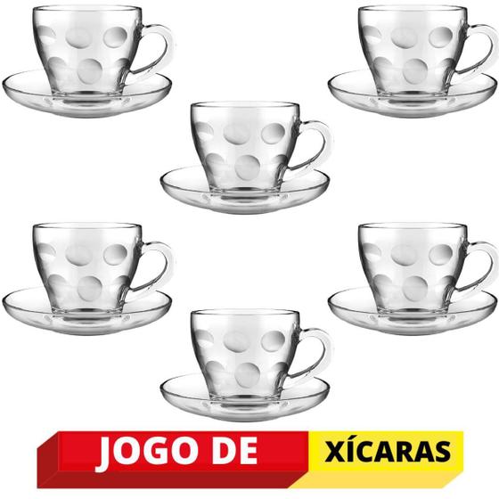 Imagem de Jogo Xícaras Café 90Ml Pires Vidro Circle Transparente - 6Un