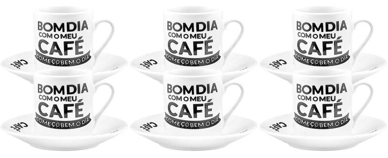 Imagem de Jogo Xícaras De Café 80ml Porcelana Com Pires 12 Peças