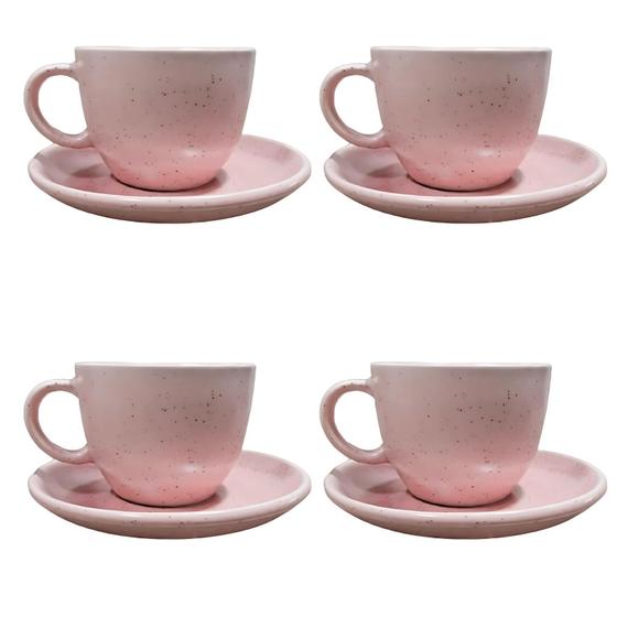Imagem de Jogo Xicaras de Chá Café Com Pires 210ml Kit 4 Peças Cerâmica