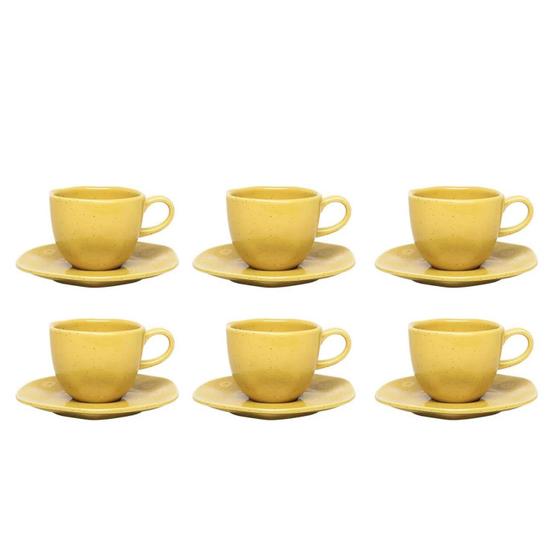 Imagem de Jogo Xicaras de Chá Café Com Pires 220ml Kit 6 Peças Porcelana Ryo Maracujá Oxford Amarelo