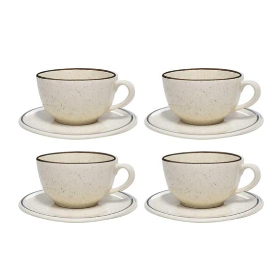 Imagem de Jogo Xicaras de Chá Café Com Pires Kit 4pcs 200ml Cerâmica Oxford Unni Brisa