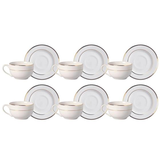 Imagem de Jogo Xicaras De Chá Com Pires 6Pcs 250Ml Borda Dourada Ouro