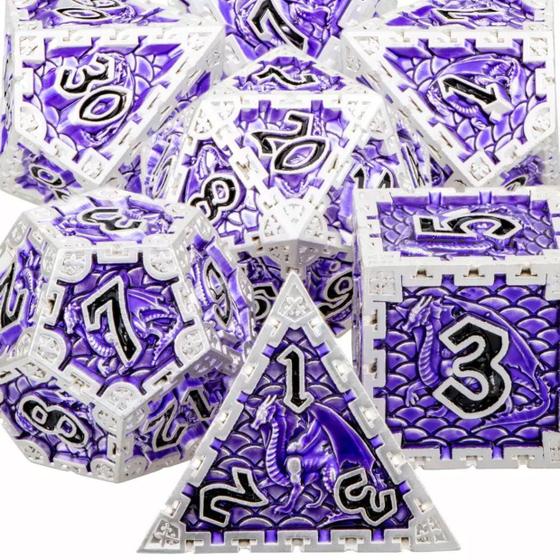 Imagem de Jogos Dados Rpg Luxo Meral D&D Dragão Silver Purple