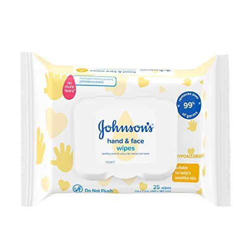 Imagem de Johnson's Hand & Face Baby Cleanitizing Cleansing Wipes for Travel and On-the-Go, No More Tears Formula, Paraben and Alcohol Free, 25 ct (Pacote de 4)