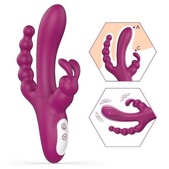 Imagem de Joker S-Hande Vibrador Triplo Rabbit Clitóris Ponto G Estimulo Anal 9 Intensidades 21cm x 11cm Recarregável em Silicone