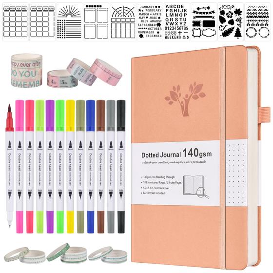 Imagem de Journal Pontilhado OFFIGIFT A5 Capa Dura 140g/m² com Canetas
