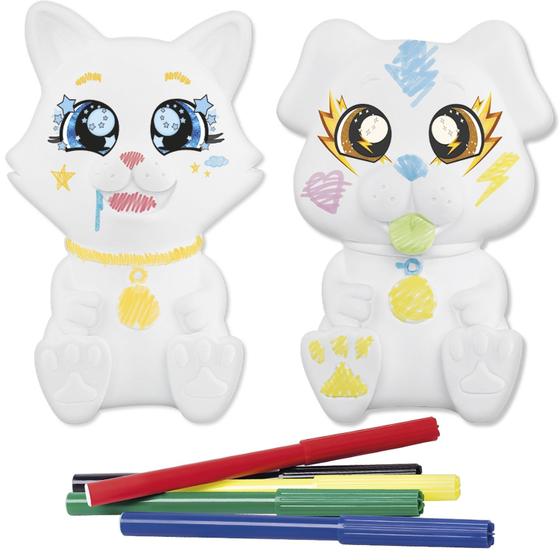 Imagem de Joy Dupla Gato e Cachorro Em Vinil Macio De Pintar Com Canetinhas Coloridas - Samba Toys