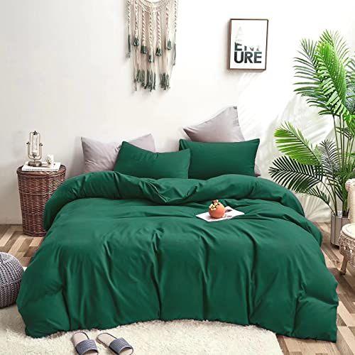 Imagem de Jumeey Esmeralda Verde Edredom Set Queen Dark Green Bedding Forest Green Queen Size Edredom Bedding Sets Queen Blackish Green Comforter Full Teen Boys Hunter Green Dorm Bedding Blanket Queen