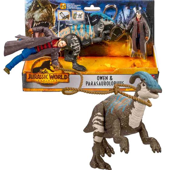 Imagem de Jurassic World - Mini Boneco Owen + Dinossauro Parasaurolophus - Mattel GWM29
