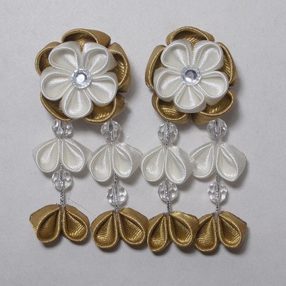 Imagem de Kanzashi - Presilha Para Cabelo - Arranjo Duplo Camélia