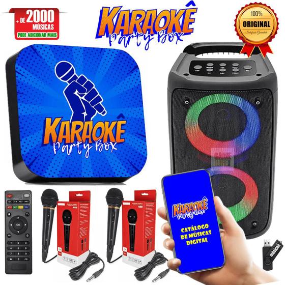 Imagem de Karaoke Party Box Azul +De 2000 Musicas + 2 Microfones + Caixa de Som (Sistema Com Pontuação) Completo ORIGINAL