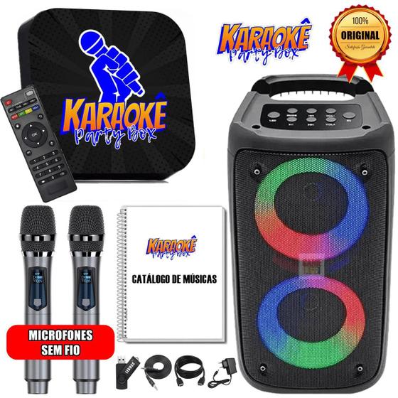 Imagem de Karaoke Party Box Profissional Preto Com Pontuação +2 Microfones Sem Fio +Caixa De Som +2000 Músicas +Catálogo Encadernado