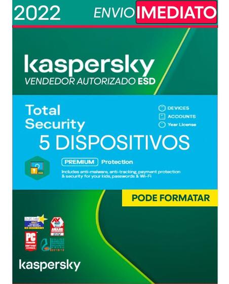 Kaspersky Total Security 5 Pc 1 Ano Menor preço em Kaspersky Total Security 5 Pc 1 Ano