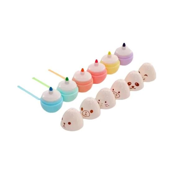 Imagem de Kawaii Mini Marcador Caneta Conjunto 6 Pçs Bonito Rosto Sorridente Marcador Fluorescente Escola