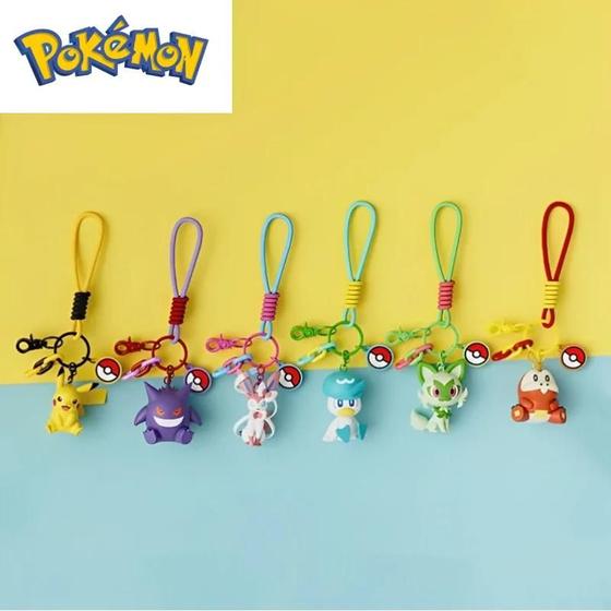 Imagem de Kawaii Pokémon Figuras Chaveiro 6 Estilos Gengar Sylveon Sprigatito Fuecoco Quaxly Pikachu Modelos