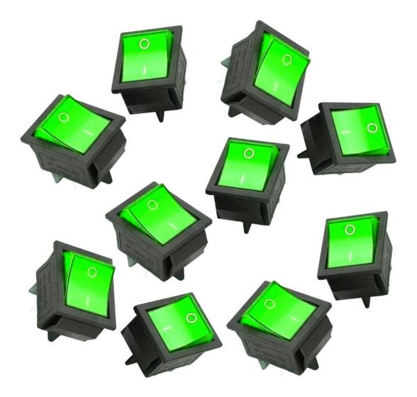 Imagem de KCD4-201N Interruptor On Off Chave Gangorra 2 Posição Liga Desliga cor Verde com Luz LED Neon Para Aparelhos eletrônicos - Kit 10 peças